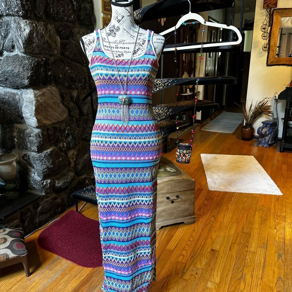 Vibrant Geometric Maxi Dress and boho lil bag